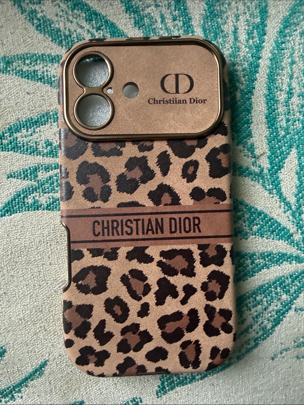 Christian Dior Leopard Print Phone Case in Brown